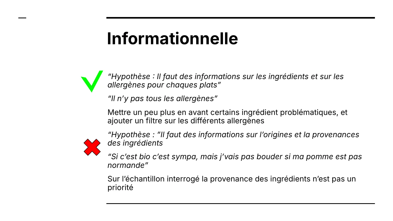 Hypothèses informationnelles confrontées aux tests